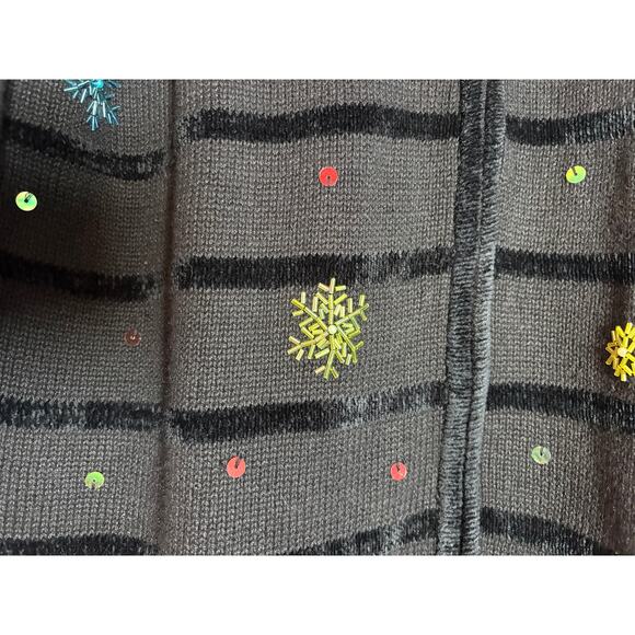 Quacker Factory Large Zip Front Beaded Snowman Cardigan Sweater - Picture 4 of 6